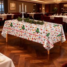 4pcs/1pc Plastic Rectangular Tablecloth 54x108 Inches, Disposable Table Cover, Holiday Christmas Decor, Picnic Dining Table Cloth, Christmas Pattern Print Tablecloth, Kitchen Decor, Holiday Party - Red - View 7