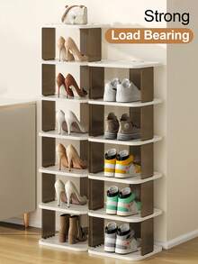 Shoe Rack For Closet, Space Saving Shoe Organizer, Sturdy Storage Shelf, Closet Organizers And Storage, Shoe Cabinet For Upright Or Upside Down, Large Space Fit All Shoe Sizes, Stackable Free Standing Shoe Rack For Entryway, Garage, Corridor, Apartment Essentials, Home Organization - White & Brown - View 9