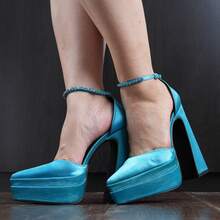 Women's 6 In Chunky Platform Heels For Women Block High Heels Ankle Buckle Sandals Pumps - Màu xanh lam - Xem 4