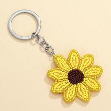 New Small Daisy Beaded Keychain, Bohemian Fashion Sunflower Rice Bead Pendant, Bag Accessories - White - View 4