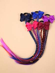 5pcs/Set Colorful Braided Hair Extensions Hair Ties With Bows, Multi - Color Synthetic Hairpieces Hair Accessories For Girls, Cute Hair Bows With Braids For Party, Cosplay, Daily Dress Up - Multicolor - View 8