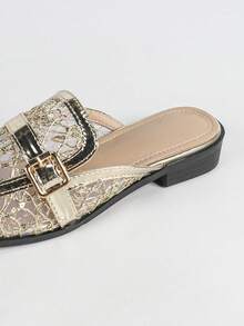 Fashionable & Elegant Commuter Sequin Embroidery Buckle Flat Shoes For Office - Gold - View 8