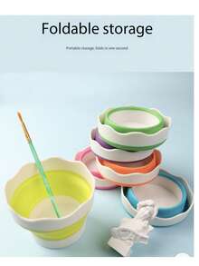 1 Stück Mini faltbarer Silikon Farbeimer, Aquarellpinsel Waschbecher, Mehrzweck Kunstbedarf - Verschiedenfarbig - Übersicht 12