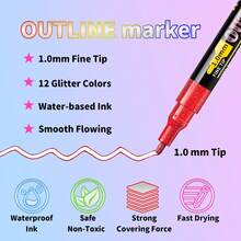 1 pieza Bolígrafo de doble línea con 8/12 colores, marcadores resistentes al agua y de secado rápido para la escritura a mano de niños, dibujos animados, fluorescentes, perlados, adecuados para pintura, tarjetas, lienzos, piedras, madera, manualidades DIY - Herramienta ideal para inspirar la imaginación y la creatividad - Bolígrafo de contorno de doble punta - Ver 10