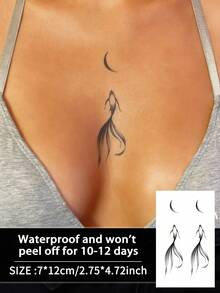 1 pieza Tatuaje temporal realista, diseño de sirena y pez dorado semi-permanente, resistente al agua y al sudor, dura 1-2 semanas, efecto de jugo de hierbas naturales, no reflectante, unisex, aplicable a brazos, pecho, piernas, abdomen, cintura, dedos, cuello, espalda, arte corporal moderno