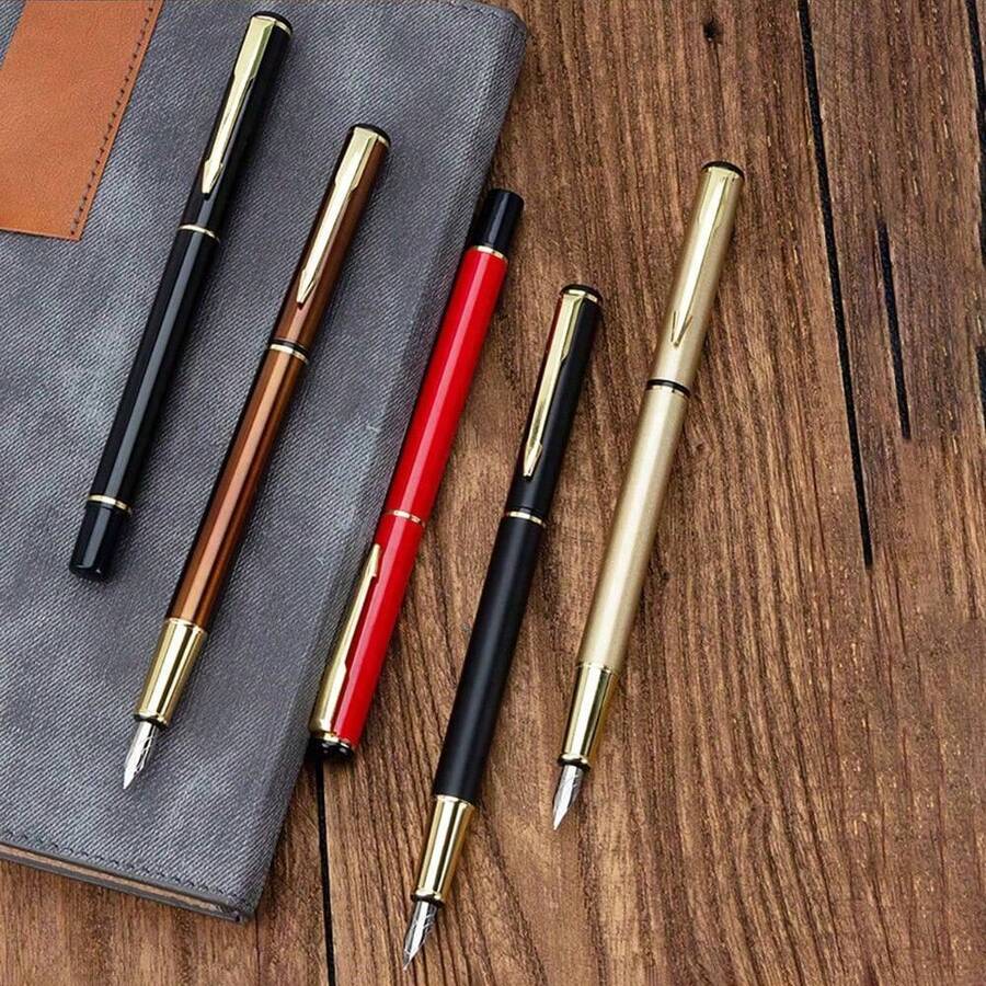 Executive Fountain Pen With Metallic Finish - Contemporary Stylus In Elegant Gift Box For Corporate Gifting & Professionals (No Ink Included, Random Color Selection)