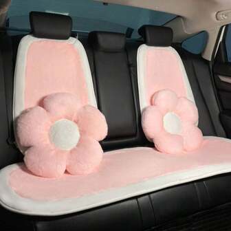 1pc Cute Fluffy Pink Plush Car Seat Cushion, Warm Anti-Slip Comfortable Universal Car Seat Cover, Also Can Be Used As Chair Cushion