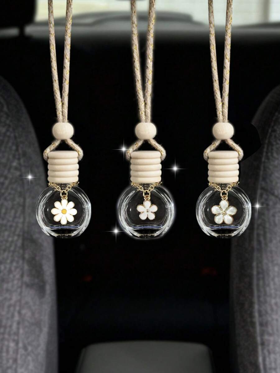 手工汽车香氛瓶吊坠，治愈系花朵空瓶汽车香氛扩散器，创意木质精油挂饰 - 彩色 - 查看 1