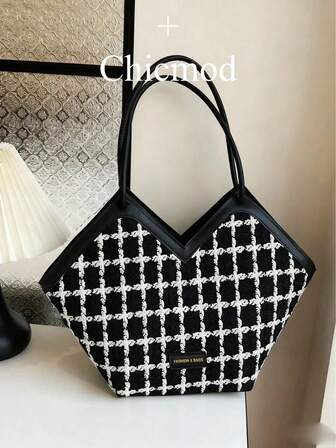 Dammode i enfärgad axelväska med stor kapacitet, lämplig för shopping, plånbok, handväska, unga kvinnor, högskolestudenter, nygifta, kontorsdamer. Perfekt för kontor, universitet, arbete, affärer, pendling, utomhusaktiviteter, resor och picknick