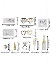 10件套单身派对拍照道具，金色求婚主题婚礼拍照道具，适用于婚礼、新娘、派对用品、单身派对、准新娘、婚礼装饰、新娘送礼会、周年纪念道具、蛋糕装饰、派对氛围营造等场合。 - 彩色 - 查看 3