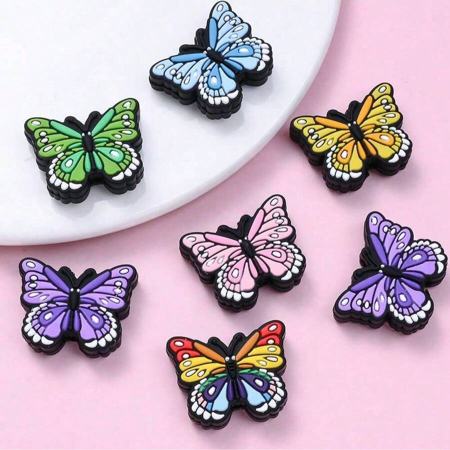 7/15 piezas Cuentas de silicona con diseño de mariposa - Kit de fabricación de joyas con bolígrafo y accesorios hechos a mano, cuentas decorativas de moda para hacer collares, pulseras, llaveros y cordones de identificación - Múltiples colores y estilos, regalo ideal para mujeres, hombres, entusiastas de manualidades, estudiantes y trabajadores de oficina - Cuentas de silicona con forma de mariposa - Ver 1