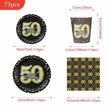 50th Golden Polka Dot Happy Birthday Disposable Plates, Napkins, Cups - Party Supplies For 16 Guests, Disposable Paper Plates Suitable For Birthday, Wedding, Party, Family Picnic - Multicolor - View 2