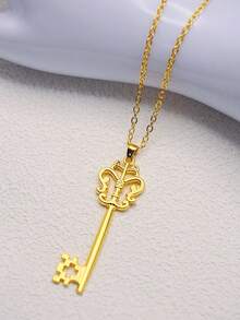 1 pieza Nuevo collar con colgante de llave minimalista y hueco de moda - Dorado - Ver 5