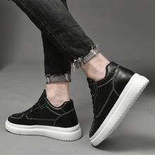 New Style Height Increasing Men's Shoes 6-8cm Men's Height Increasing Shoes 10cm Genuine Leather White Shoes Versatile Sneakers Men - 黑色 - 查看 1