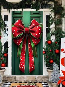 1 pezzo Fiocco decorativo per cornice della porta in poliestere per Natale - Senza elettricità necessaria, grande striscione natalizio, design di scatola regalo di Natale, decorazione per la casa, cartello appendibile per porta natalizia, decorazioni natalizie, regali di Natale