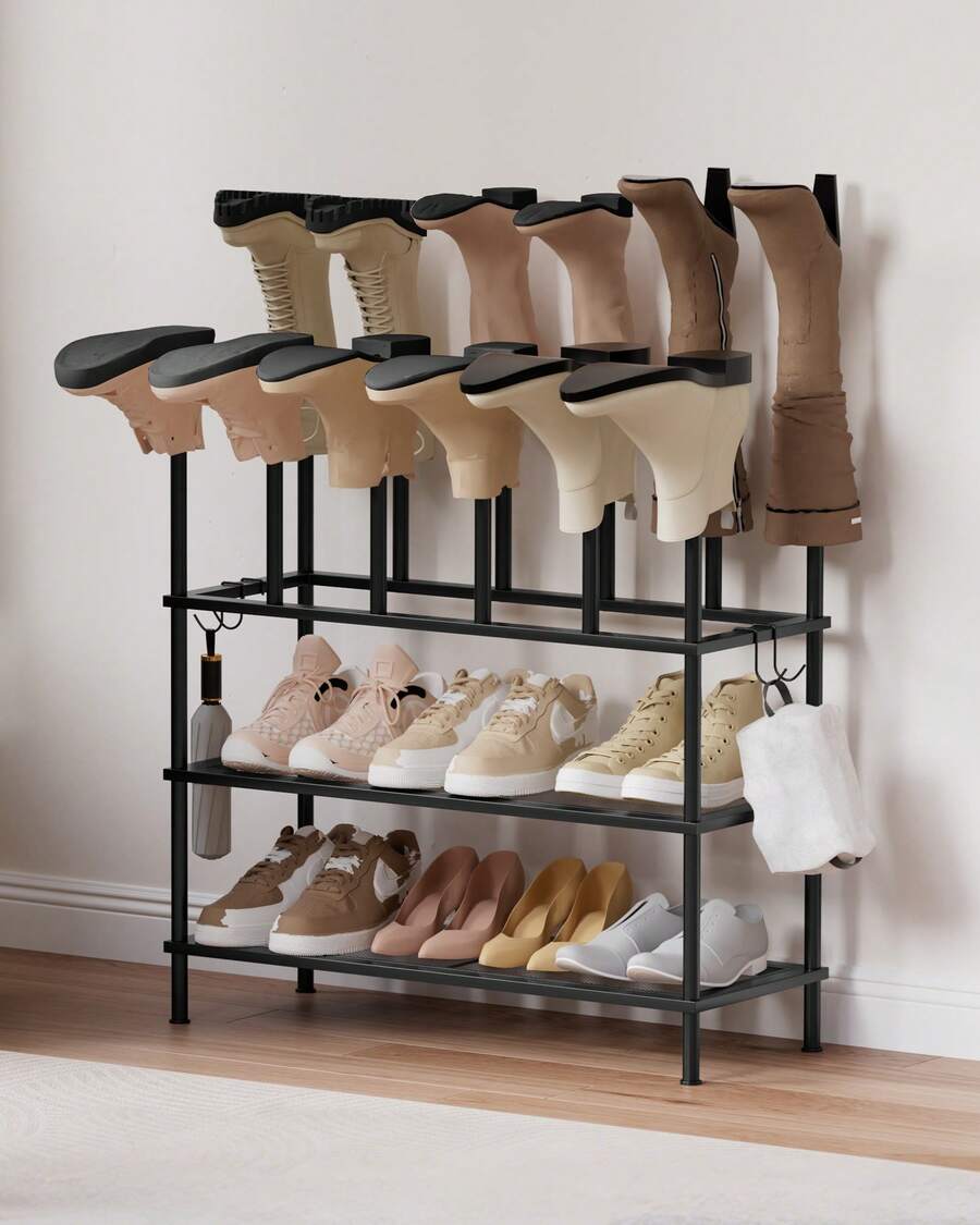 Oak&Tea Porte-chaussures métallique 3 étages - Rangement pour 12 paires - Noir - Design indépendant et gain de place pour entrée, couloir et appartement - Noir - Voir 1