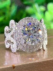 Cubic Zirconia Decor Ring - Silver - View 12