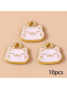 10 件可爱动物锌合金油滴猫吊坠，DIY 珠宝配件，发饰，钥匙扣，耳环和项链饰品 - 彩色 - 查看 16