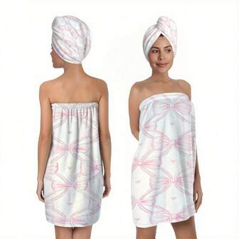 1/2ชิ้น วันวาเลนไทน์, ชุดคลุมอาบน้ำผ้าลูกไม้สำหรับคู่รักและงานแต่งงาน, สไตล์สาวหวาน, ผ้าขนหนูอาบน้ำ, ผ้าขนหนูสำหรับบิวตี้สปา ชุดคลุมอาบน้ำเป็นทรงเดรสเกาะอก พร้อมผ้าคลุมอาบน้ำเนื้อนุ่ม ด้านหน้าของชุดตกแต่งด้วยโบว์ขนาดใหญ่สีชมพู 3 มิติ โทนสีชมพูโดยรวมสะดุดตา ชุดผ้าขนหนูและหมวกอบผม - ผ้าขนหนูอาบน้ำไมโครไฟเบอร์สีชมพูน่ารัก, สายปรับได้ - แห้งเร็ว, เหมาะสำหรับสปา, หอพัก, ชายหาด และโอกาสอื่นๆ, ของขวัญที่ดีสำหรับเธอ