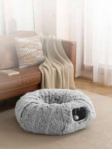 1pc HUITAIYANG Cat Tunnel, Cat Bed Pet Round Cave Cat Play Tunnel, Enclosed Cat Bed For All Seasons, Thick Plush Cat Bed & Tunnel For Autumn/Winter, Light Gray