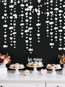 2件/1件白色心形花环装饰套装，双面珍珠纸心形花环丝带，适用于婚礼、新娘送礼会、订婚纪念日、情人节、单身派对装饰，闪亮心形背景，冬季派对用品 - 彩色 - 查看 3