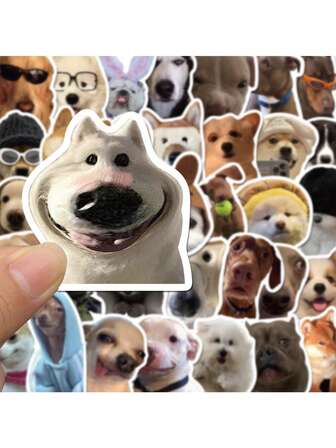 1Pack 50pcs And Fun Dog / Cat Expression Stickers, Pasted On Self-Adhesive Paper, Waterproof, Used For Decorating Cups, Suitcases, Gift Packaging