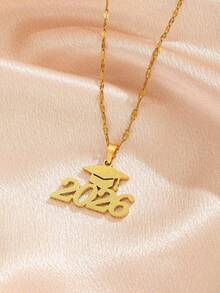 2026 Graduation Cap Necklace, Stainless Steel Material, Gold Sandblasted Finish, Suitable For Male And Female Graduates, Friends, Graduation Gift, Back To School Accessory - Multicolor - View 5
