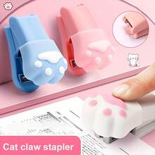 Cute Cat Paw Mini Stapler With Paw Print Design And Cat Ears - Manual Stapler, Suitable For Home Office, School, Cat Enthusiast Gift (Blue/Pink, Durable Plastic, Compatible With Staples).Available Office Study Portable Binding Documents Test Papers Student Cartoon Multifunctional Binding Machine With Staple Binding Machine Small Stationery Stapler Set Back To School Season - Hồng - Xem 1