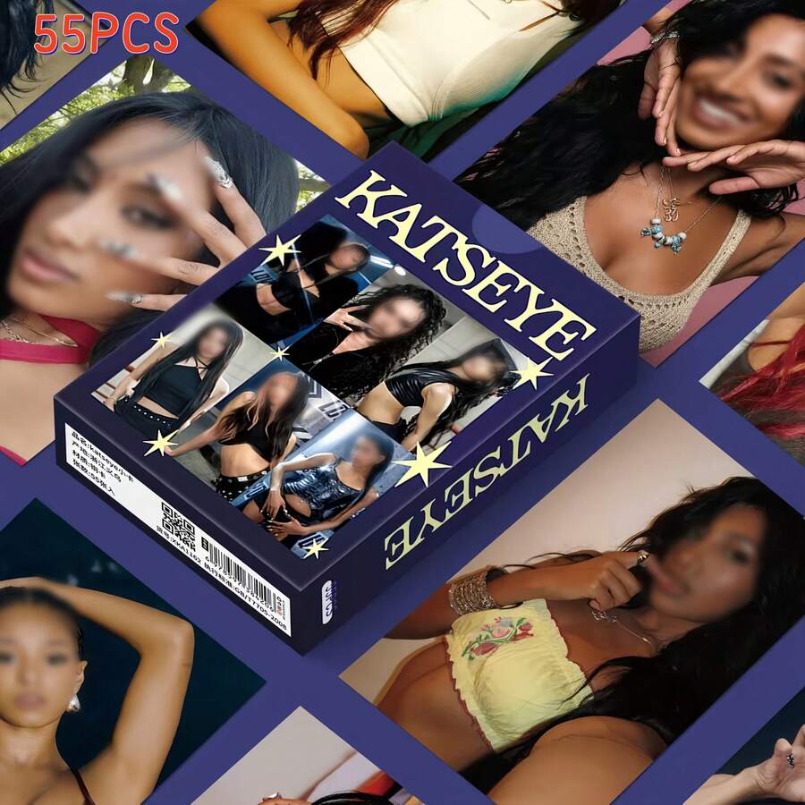 55张K-Pop KATSEYE照片卡套装 | Beautiful Chaos | Gabriela、Lana、Sophia、Manon、Yoonchae、MeiLOMO卡和贴纸 | 粉丝收藏及日记装饰 KATSEYE激光卡 明星周边专辑自印卡、照片LOMO卡 装饰礼品，适合粉丝 | 生动插画 | 高品质印刷 - 彩色 - 查看 1