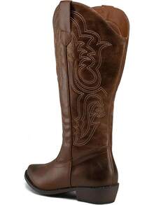 Mysoft Women's Wide Calf Cowboy Boots Pull On Cowgirl Embroidered Mid Calf Pointed Toe Chunky Heel Western BootsChristmas - 紅色 - 查看 2