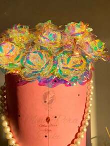 12Pcs/6Pcs/1Pc Artificial Flower, Rose Artificial Flower, PVC Artificial Flower With Stem, White Plastic Flower Faux Flower, Romantic Holographic Flower Decor Home Decoration And Party, Home Decoration, Wedding Gift, Birthday Gift, Anniversary Gift, Artificial Flower Arrangement - Multicolor - View 3