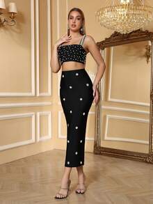 Vestido de mujer Love Aing, sexy, elegante y glamoroso, hecho a mano con cuentas para fiestas, vestido de lujo de dos piezas con escote palabra de honor y perlas brillantes, vestido de cóctel elegante, vestido de fiesta de graduación semi-formal, vestido para invitada de boda. Adecuado para fiestas, banquetes, Año Nuevo, citas, despedidas de soltero/soltera, reuniones, bailes de graduación, ceremonias de graduación, temporada de bodas, vuelta al cole, fiestas de cumpleaños, Nochevieja y vestidos de noche formales. - Negro - Ver 7