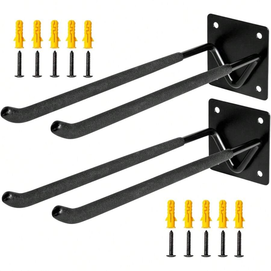 Garage Hook Hangers, Shovel Holder Wall Mount, Rake Racks, Ladder Hanger, Folding Chair Rack, Garden Tool Hooks For Hanging Yard Tools, Ladders, Bikes And More - 2 Garage Hooks & 10 Black Screws - View 1