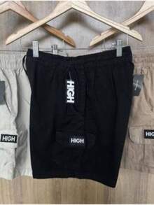 Men's Cargo Shorts In Twill Fabric With Side Pockets, Embroidered Logo, And Drawstring Waist. - màu đen - Xem 2