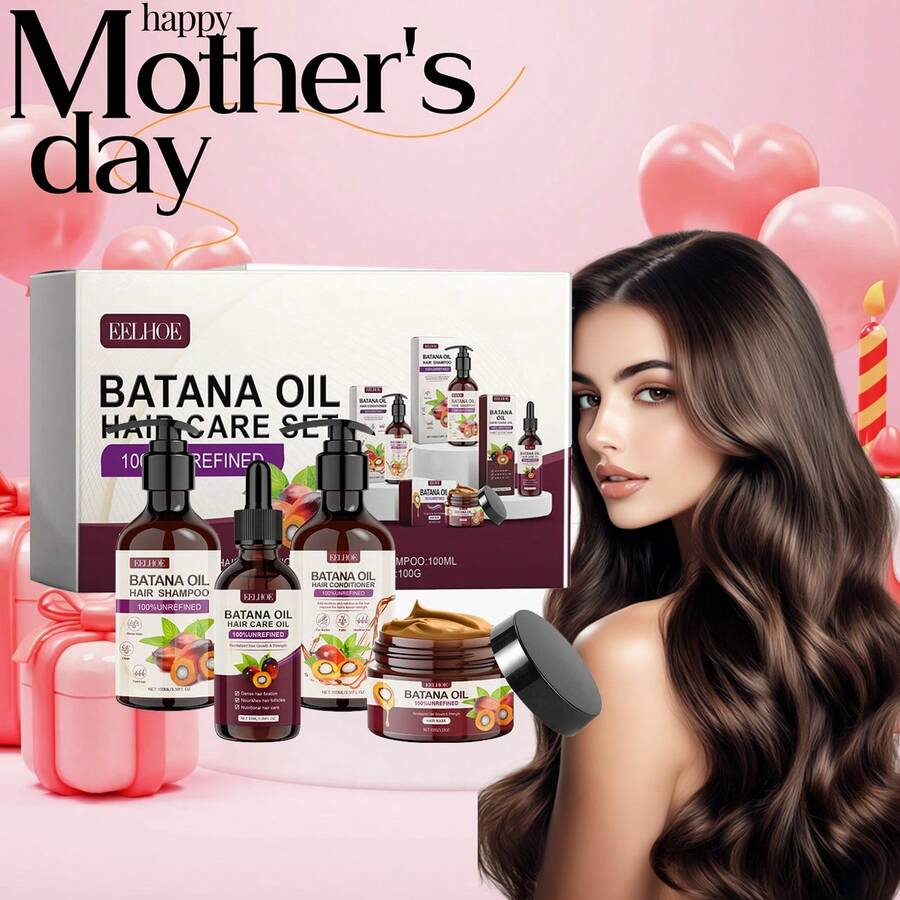 EELHOE Batana Oil Hair Care Gift Set (4-Piece/8-Piece) - Complete Hair Maintenance With Shampoo, Conditioner, Hair Mask & Scalp Oil, Nourishing Formula For All Hair Types, The Best Gift - Birthday/Halloween/Christmas - 棕色 - 查看 1