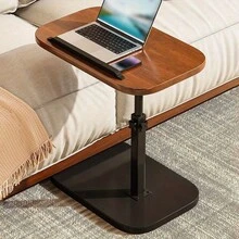 Adjustable Height Portable Side Table - Sturdy Metal Frame And Engineered Wood Panel, Ergonomic Laptop Desk With Mobile Phone Tray, Space-Saving Small Coffee Table For Bedrooms, Living Rooms And Offices - 核桃色 - 查看 1