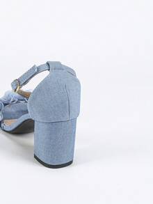 3D Floral Square Toe Women's Shoes, 2.56 Inch Heel Height, Spring/Summer New Elegant Vacation Style Light Blue Summer High Heel Sandals, Suitable For Outdoor Wear, Wedding Bride High Heels, Party Mid Chunky Heel High Heels, Fashionable High-End Women's Heeled Sandals, Shallow Brown Backstrap Ladies' High Heel Shoes - Baby Blue - View 8