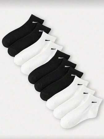 1/10 Pairs Of Black And White Women's Ankle Socks, For Daily Sports