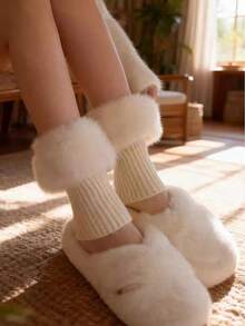 1 Pair Autumn/Winter Plush Fleece Short Tube Versatile Boot Cuffs, Ins-Style Knitted Folding Cuff Cozy Leg Warmers, Warm & Windproof