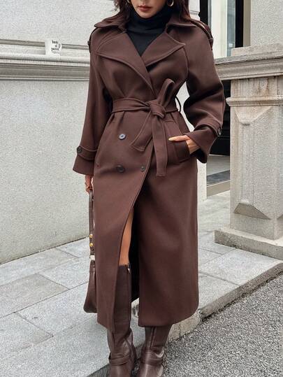 Seelio Jesień/Zima Nowość Damska Moda Klasyczny Dwurzędowy Płaszcz Wiatrówka Wełniany