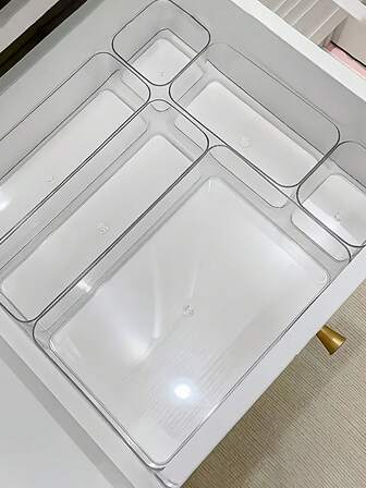 28/26/20/9/8/7/1pc Cosmetics Storage Box Set With Built-In Drawer, Desktop Partition Organizer, Transparent Drawer For Office Miscellaneous Storage, Built-In Cosmetics Storage Box, Stationery Storage, Partitioned Dressing Table, Desktop Skincare Product Sorting Box