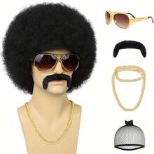 Hippie Afro Wig, Glasses And Peace Necklace Set, Halloween Themed Party Costume Synthetic Wig Set, Christmas Party Wig - Multicolor - View 13