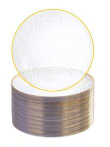 1/4/7/12/25pcs Transparent Plates With Gold Rim, Hammered Design Elegant Dinnerware, Heavy Duty Gold Chargers, Hammered Party Plates; Includes 7.5-Inch Dessert Plates And 10.25-Inch Dinner Plates. Suitable For Daily Dinner, Family Gathering, Wedding, Birthday, Holiday, Baby Shower, New Year, Picnic & Camping