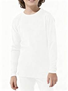 1pc Boys White Thermal Underwear Tops Cold Protection Warm Outdoor Base Layers Home Comfort Autumn And Winter Gifts - White - View 1