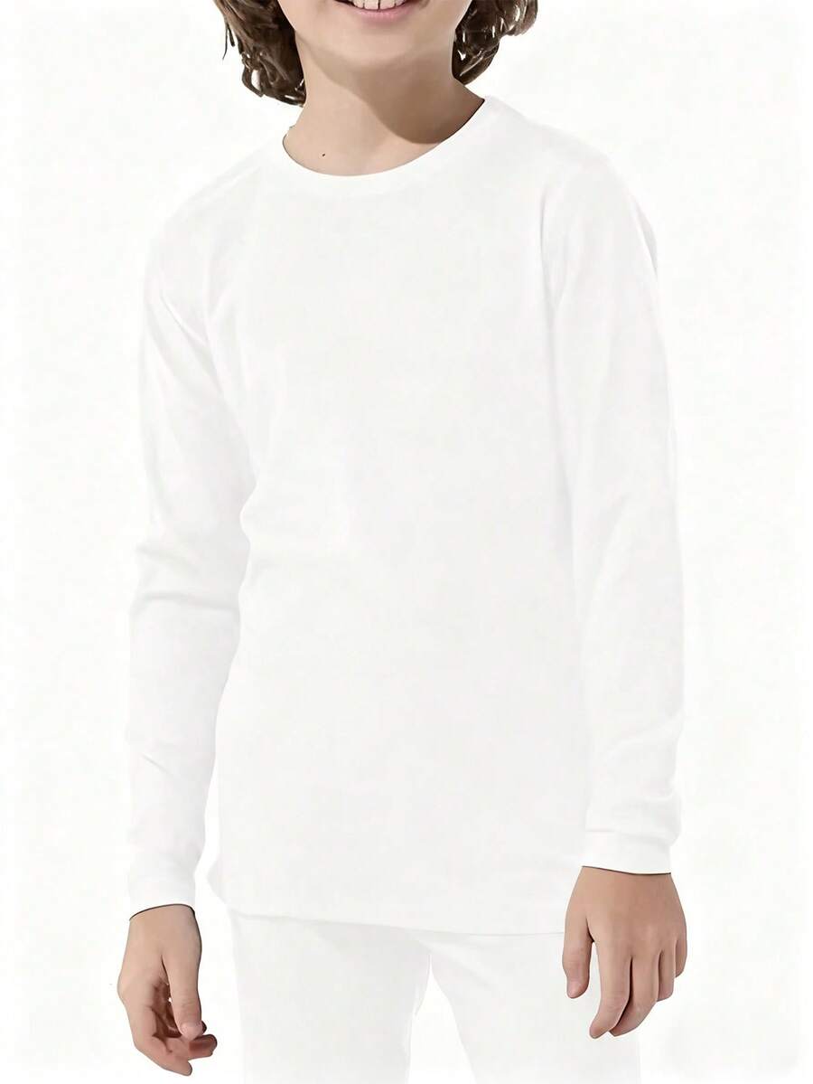 1pc Boys White Thermal Underwear Tops Cold Protection Warm Outdoor Base Layers Home Comfort Autumn And Winter Gifts - White - View 1