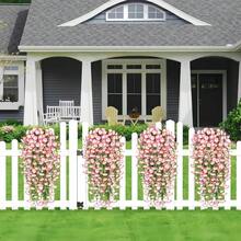 4 Pieces Of Artificial Spring Wedding Hanging Flowers, Spring And Autumn Artificial Flowers, Plastic Decorative Flowers, Garden, Wedding Decoration, Very Suitable For Weddings And Other - 粉色 - 查看 7