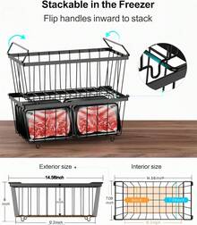 4 PCs /Set Freezer Organizer Bins - Large Stackable Deep,  Easy Get Bottom Foods Without Digging, Chest Freezer Organizer Prevent Frozen Food Waste, Black - màu đen - Xem 2