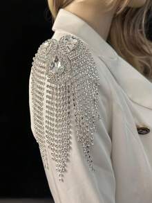 欧美大号水滴流苏钻石花朵钻石纽扣DIY西装晚礼服肩部和胸前别针爪链饰品配件，跨境批发水晶肩链流苏肩章配饰晚礼服配饰舞台服装DIY饰品 - 金色-白鑽 - 查看 3