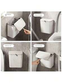 1pc Plastic Wall-Mounted Trash Can, Space-Saving Square Design, 2-In-1 Bathroom Garbage Can With Lid And Toilet Paper Storage, No Electricity Required, Easy Installation - Multicolor - View 7