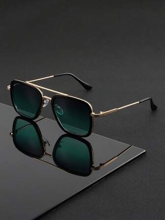 1 par de gafas de moda con marco pequeño y retro, con patillas de metal de diseño minimalista, adecuadas para fiestas, uso diario, viajes, playa, accesorio versátil